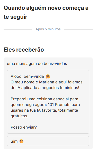 Configuração do trigger e mensagem de boas-vindas