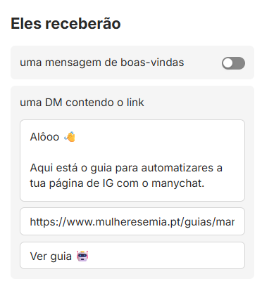 Mensagem de DM enviada com link do guia