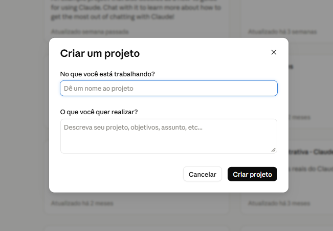 Criar um projeto no Claude